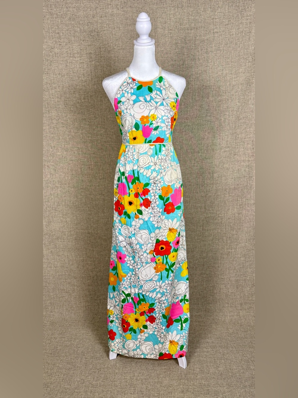 Genuine Vintage 1970s Halter Column Dress Looks Practically Brand New!